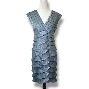Vintage Caché Tiered Holiday Party Dress Gray Metallic Formal Cocktail
